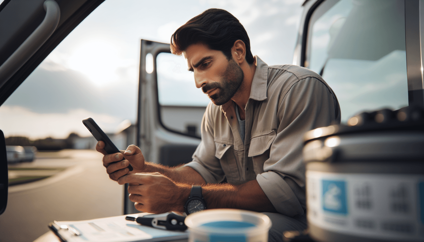 Illustration of plumbing software interface on desktop and mobile devices for service business optimization