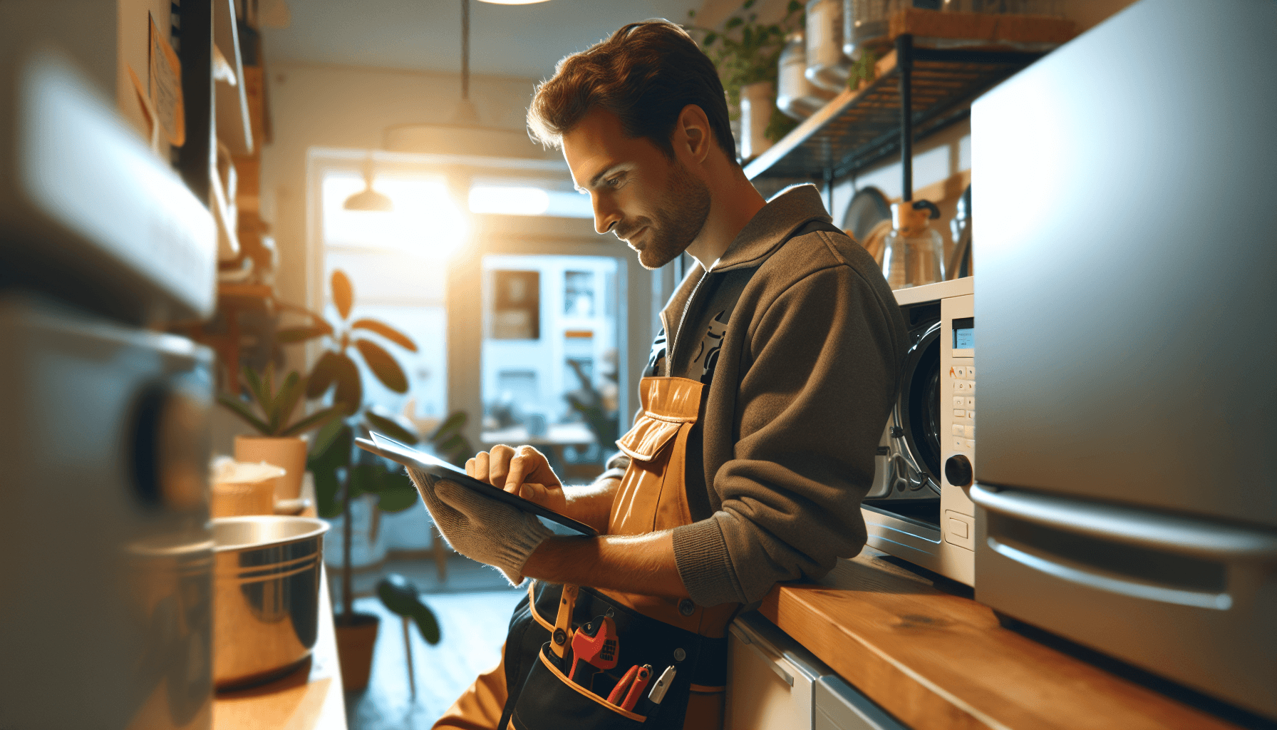 Technician using scheduling software on a tablet in the field