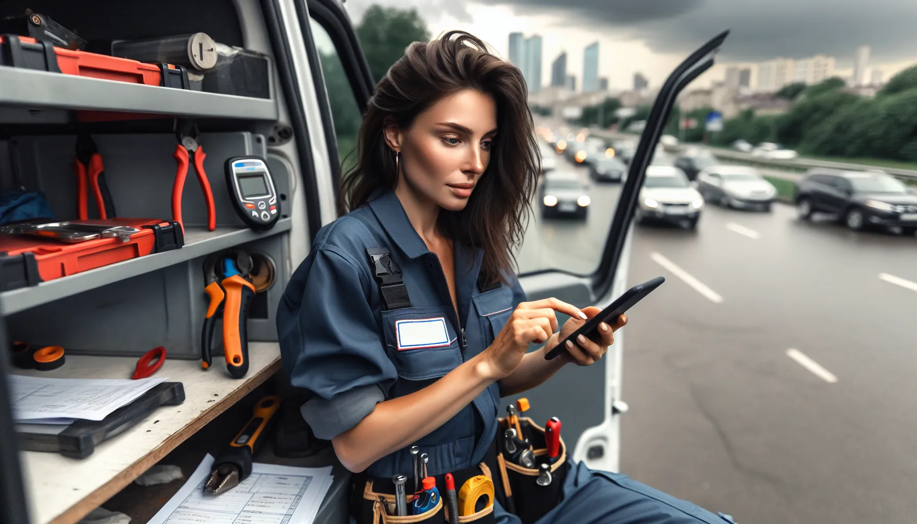 Illustration of service business invoicing software interface with field technicians